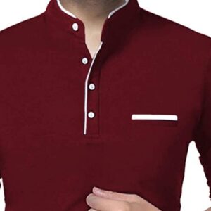 Men's Maroon Mandarin Collar